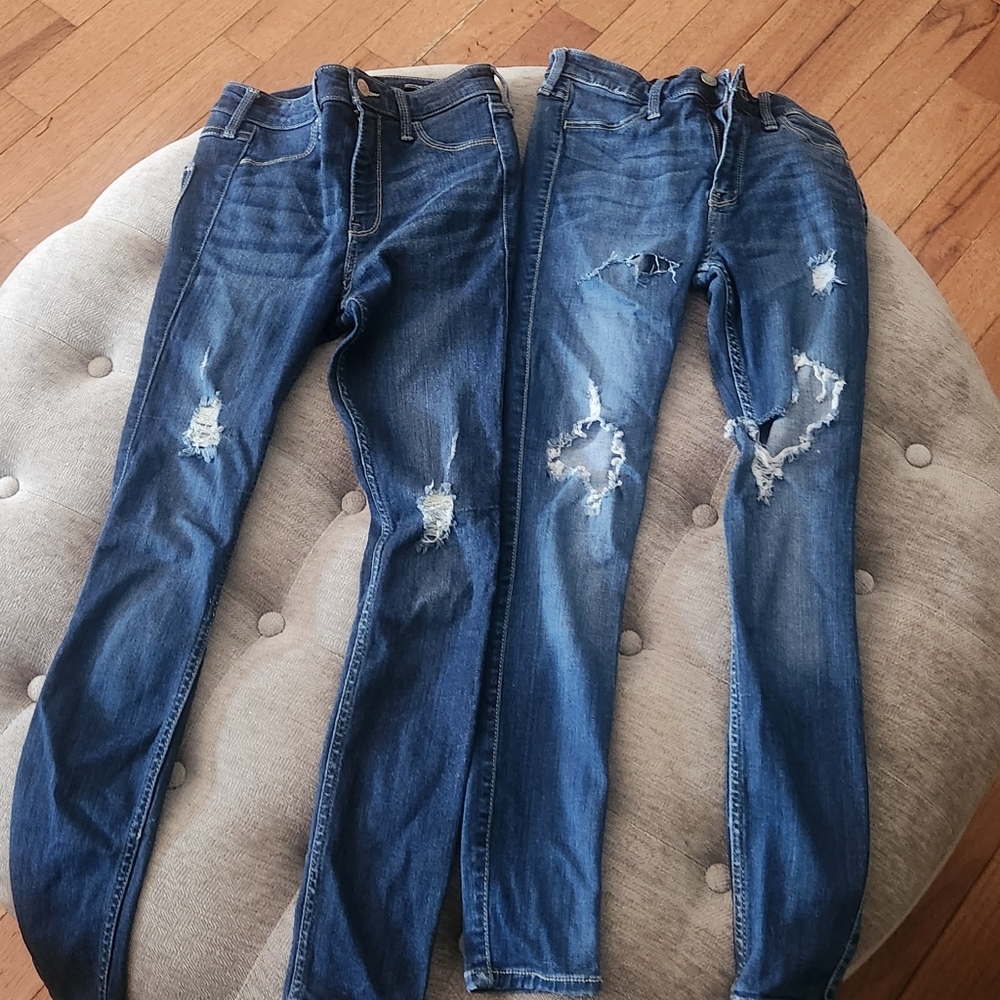 Hollister Men's Ripped Blue Skinny Jeans